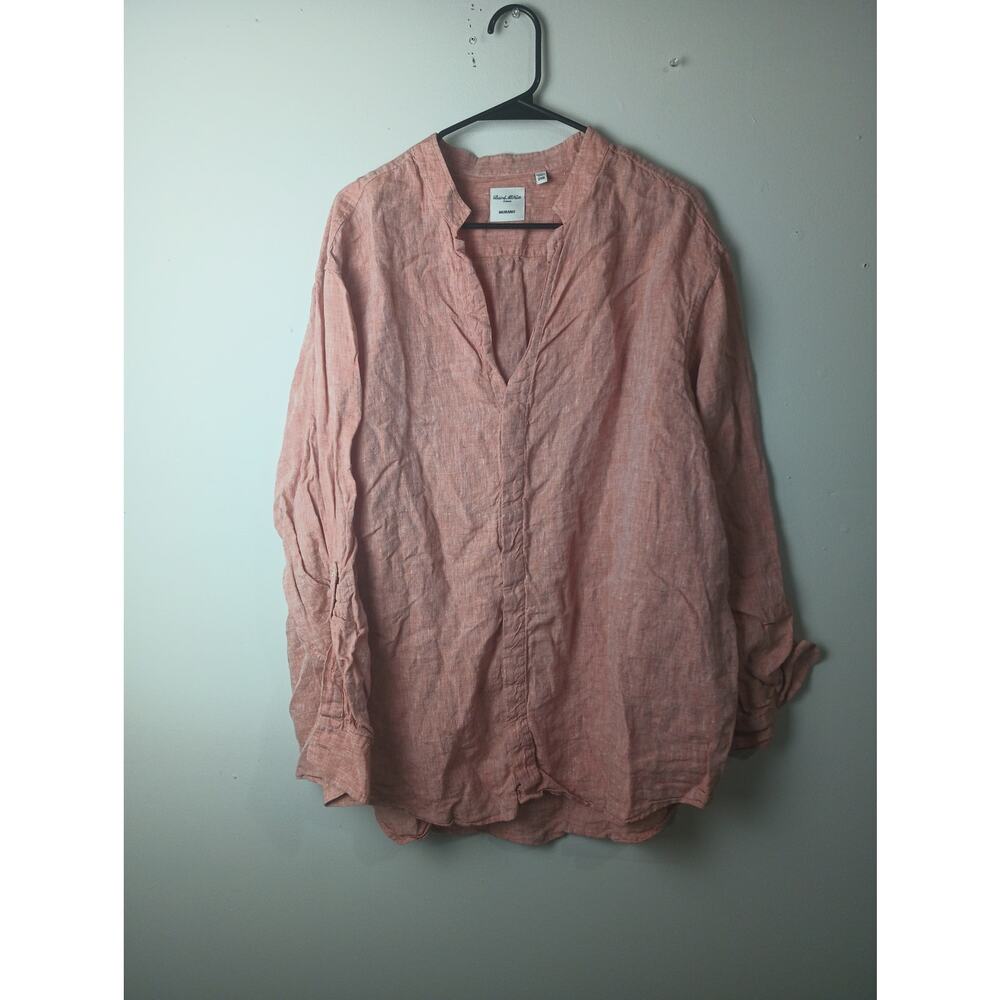Baird McNutt Murano 100% Linen Pale Red Long Sleeve Button Front Blouse‎ Top 2XB